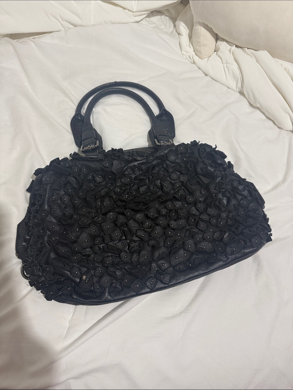Kenneth Cole Black Floral Appliqué Shoulder Bag
